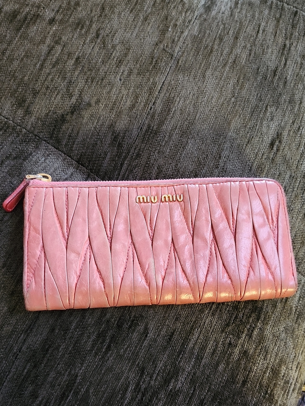 Miu Miu Authentic Pink Matelassé Zip Wallet
